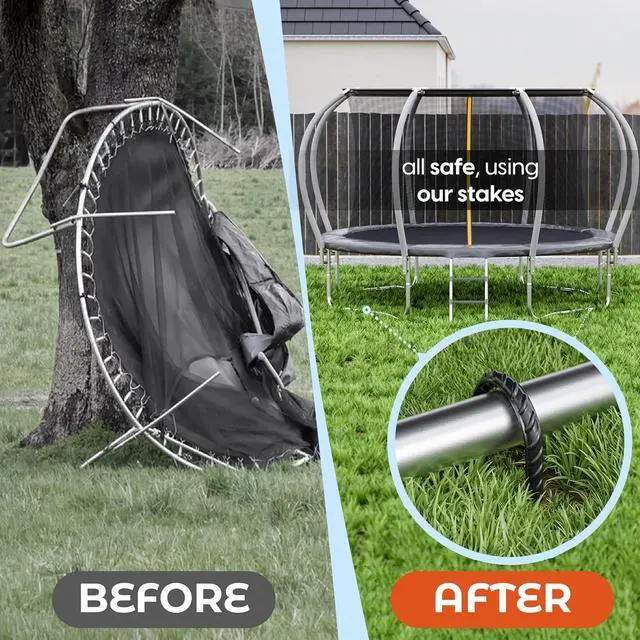 Alt view image 2 of 7 - Happin® Ultra Strong Trampoline Stakes Anchors High Wind, Ground Anchors Heavy Duty, Trampoline Tie Down Anchor Kit, Ground Stakes Galvanized Steel, Trampoline Accessories, U Shaped (4 Pack, Black)