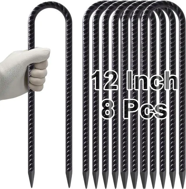 Main image of VVOKGO Trampoline Stakes 12 Inches Anchors High Wind Heavy Duty, 8-Pack U Shaped Tie Down Anchor Kit for Ground, Camping Tent, Soccer Net, Swing Set, Black