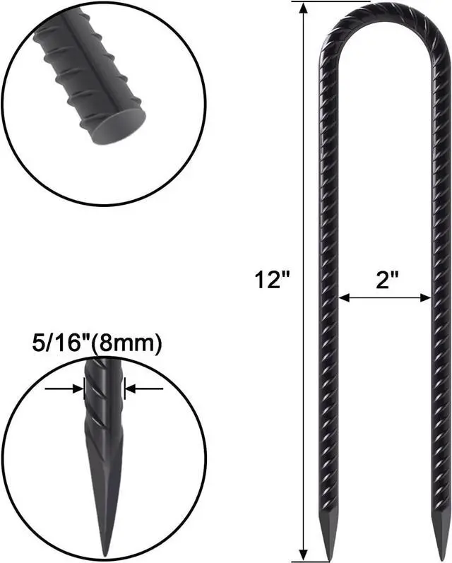 Alt view image 2 of 6 - VVOKGO Trampoline Stakes 12 Inches Anchors High Wind Heavy Duty, 8-Pack U Shaped Tie Down Anchor Kit for Ground, Camping Tent, Soccer Net, Swing Set, Black