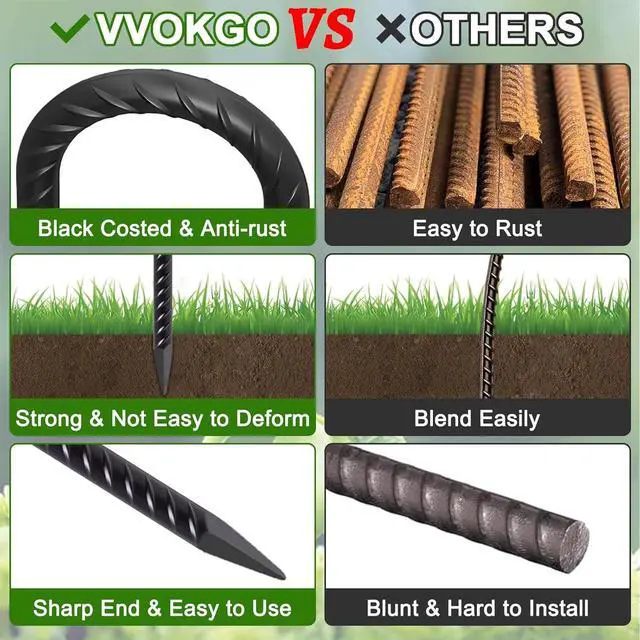 Alt view image 3 of 6 - VVOKGO Trampoline Stakes 12 Inches Anchors High Wind Heavy Duty, 8-Pack U Shaped Tie Down Anchor Kit for Ground, Camping Tent, Soccer Net, Swing Set, Black