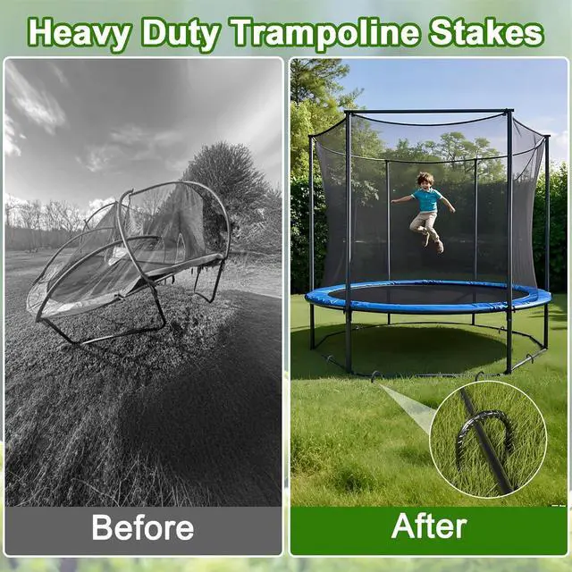 Alt view image 4 of 6 - VVOKGO Trampoline Stakes 12 Inches Anchors High Wind Heavy Duty, 8-Pack U Shaped Tie Down Anchor Kit for Ground, Camping Tent, Soccer Net, Swing Set, Black