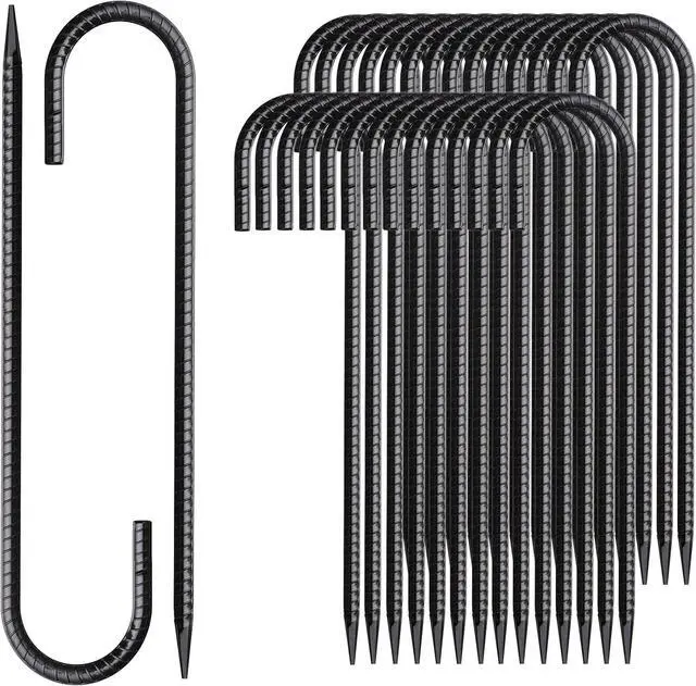 Main image of Rebar Stakes 12 Inch J Hook Ground Stakes Heavy Duty 30 Pack Chain Link Fence Stakes Galvanized Anchors Metal Tent Stakes for Wire Fencing Concrete Forming Trampolines Camping Canopies Shed Swing