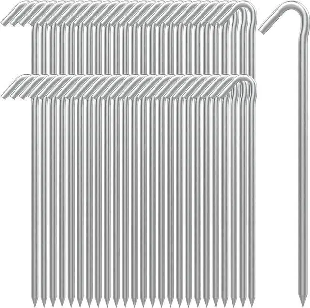 Main image of AAGUT Tent Stakes, Tent Stake Metal Garden Edging Fence Hooks Yard Camping Stake Heavy Duty Galvanized 9 Inch (9 Inch Tent Stakes ONLY, 50)