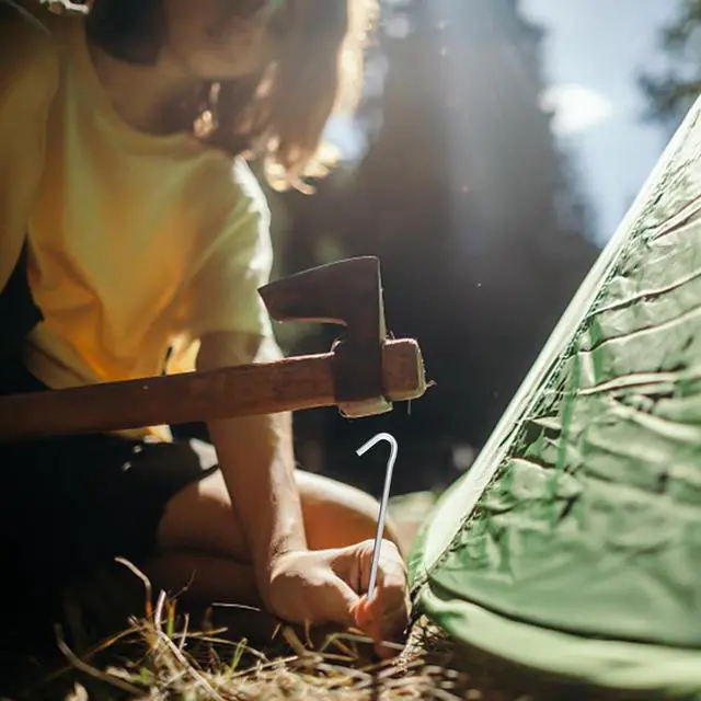 Alt view image 7 of 7 - AAGUT Tent Stakes, Tent Stake Metal Garden Edging Fence Hooks Yard Camping Stake Heavy Duty Galvanized 9 Inch (9 Inch Tent Stakes ONLY, 50)