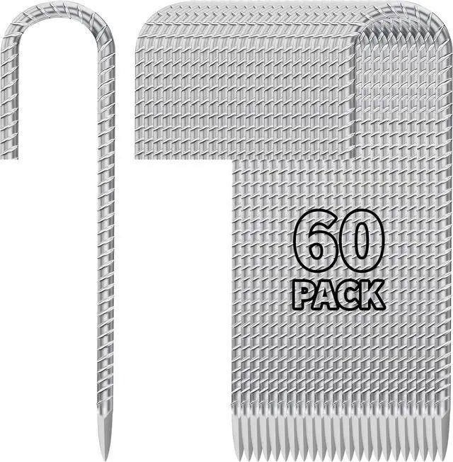 Main image of 12 Inch Ground Stakes Heavy Duty J Hook 60-Pack Metal Spikes Galvanized Ground Hooks Anchors Rebar Ground Stakes for Fence Tent Gazbo Bounce House and Outdoor Decorations Inflatables