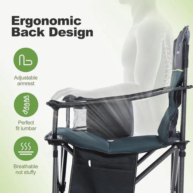 Alt view image 7 of 7 - LET'S CAMP Oversized Folding Camping Chair Portable Outdoor Heavy Duty Padded Chairs Lawn Chair with Cup Holder, Storage Pocket and Cooler Bag, Supports 450LBS, for Camp, Travel, Picnic (Green)