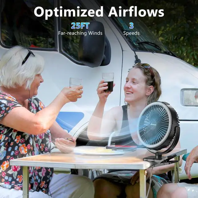 Alt view image 2 of 7 - AMACOOL 10000mAh Rechargeable Camping Fan with LED Lantern - 8 inch Battery Operated Portable Fan with Clip on for Outdoor Tent Car RV Hurricane Power Outage