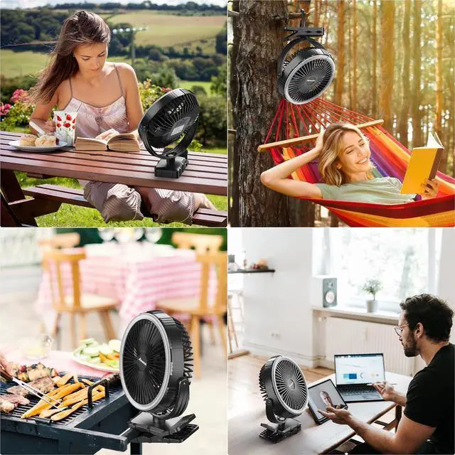 Alt view image 3 of 7 - AMACOOL 10000mAh Rechargeable Camping Fan with LED Lantern - 8 inch Battery Operated Portable Fan with Clip on for Outdoor Tent Car RV Hurricane Power Outage