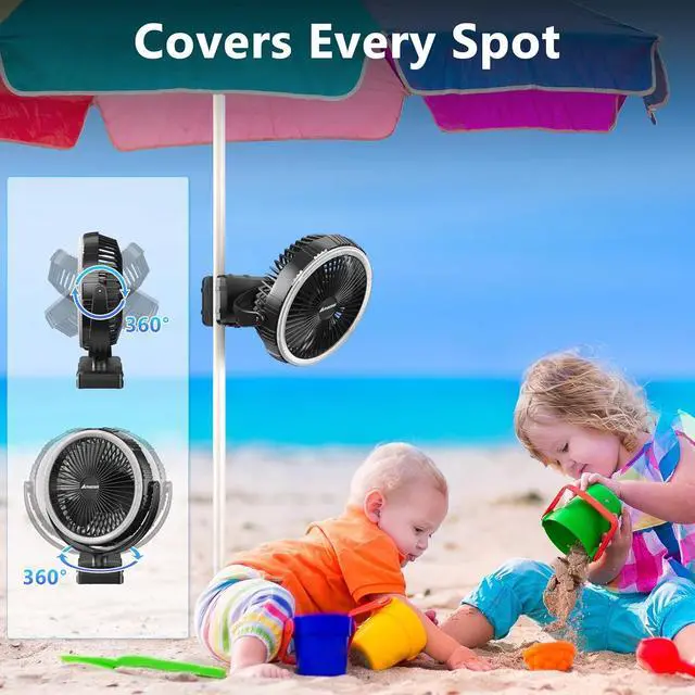 Alt view image 6 of 7 - AMACOOL 10000mAh Rechargeable Camping Fan with LED Lantern - 8 inch Battery Operated Portable Fan with Clip on for Outdoor Tent Car RV Hurricane Power Outage