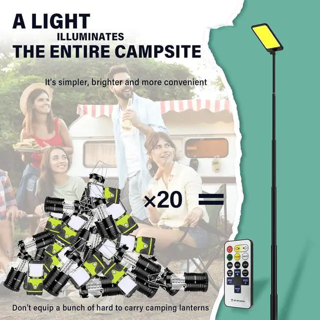 Alt view image 2 of 5 - CONPEX Camping Light, 10000 Lumens Super Bright Range 50 Ft * 50 Ft Meet 4-6 Tent Lighting, Outdoor Telescopic Camping Lights Campsite Camp Area Light Pole