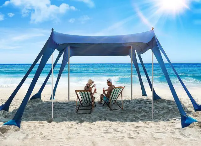 Main image of Beach Tent, Beach Canopy Sun Shade with UPF50+ UV Protection, 10x10ft, Includes 8 Sandbags, Sand Shovel, Ground Pegs & 4 Stability Poles, Pop Up Sun Shelter for Camping, Picnics, Backyard Fun