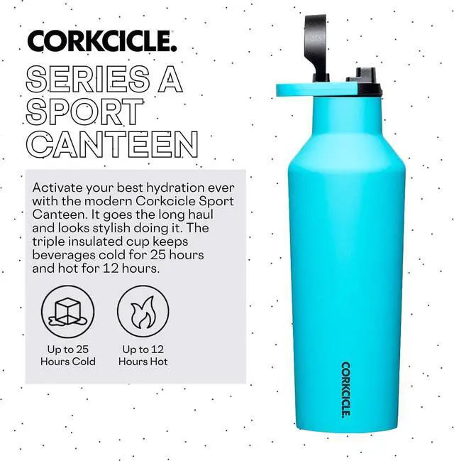 Alt view image 2 of 7 - Corkcicle Sport Canteen - Keeps Drinks Cold 25 Hours - Stainless Steel Water Bottle - Triple-Insulated - Spill-Proof - Summer Drinkware Gift - Keeps Drinks Ice Cold - 32 oz - Capri Blue
