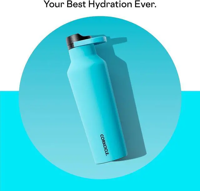 Alt view image 3 of 7 - Corkcicle Sport Canteen - Keeps Drinks Cold 25 Hours - Stainless Steel Water Bottle - Triple-Insulated - Spill-Proof - Summer Drinkware Gift - Keeps Drinks Ice Cold - 32 oz - Capri Blue