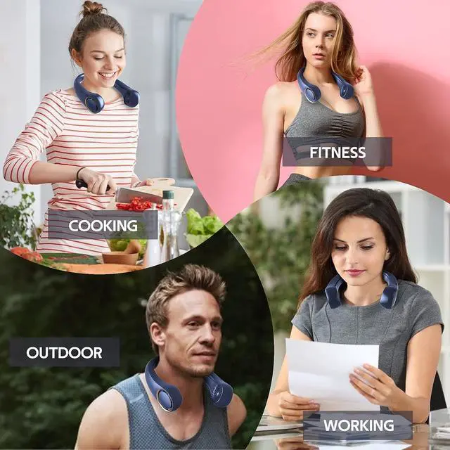 Alt view image 6 of 6 - Portable Neck Fan, Hands Free Bladeless, 360° Cooling Personal Fan,Wearable Quiet Fan for Outdoor Indoor, Birthday Gifts for Men Women Mom Dad, 4000mAh Battery USB Rechargeable, 3-Speeds(Black)