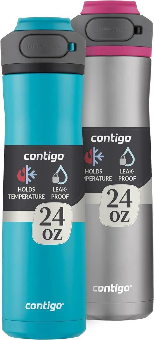 Main image of Contigo Cortland Chill 2.0 Vacuum-Insulated Stainless Steel Water Bottle Spill-Proof Lid Preserves Temperature for Hours 24oz 2-Pack Juniper & Dragonfruit Ideal for Travel and Daily Use