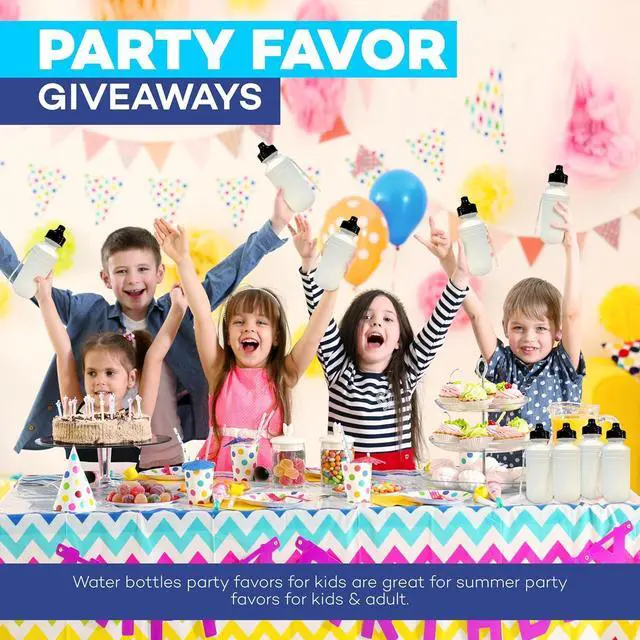 Alt view image 7 of 7 - 4E's Novelty Sports Water Bottles Bulk (12 Pack) 18 oz Squeeze Reusable Plastic White School Bike Water Bottle for Kids, BPA Free, Party Favor Giveaways, End of Year Student Gifts