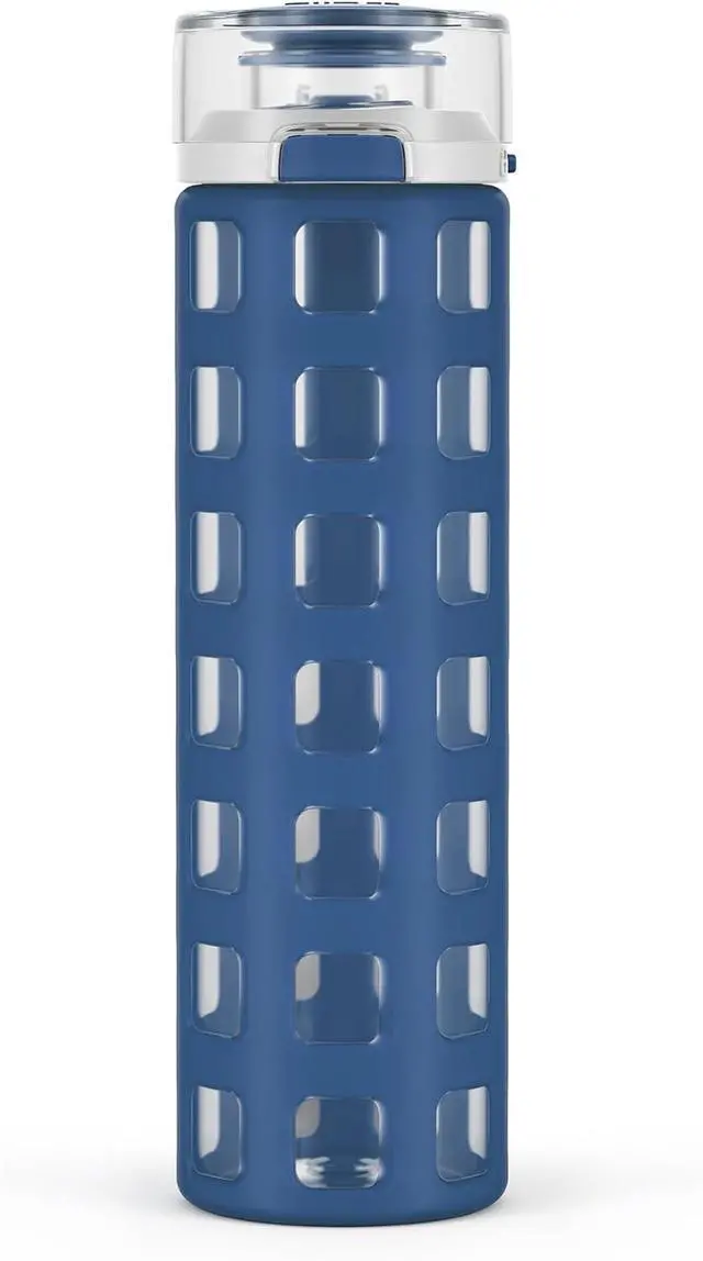 Main image of Ello Syndicate 20oz Reusable Glass Water Bottle with One-Touch Leak Proof Flip Lid and Protective Non-Slip Silicone Sleeve and Carry Loop for Coffee, Tea and Water, BPA-free Dishwasher Safe