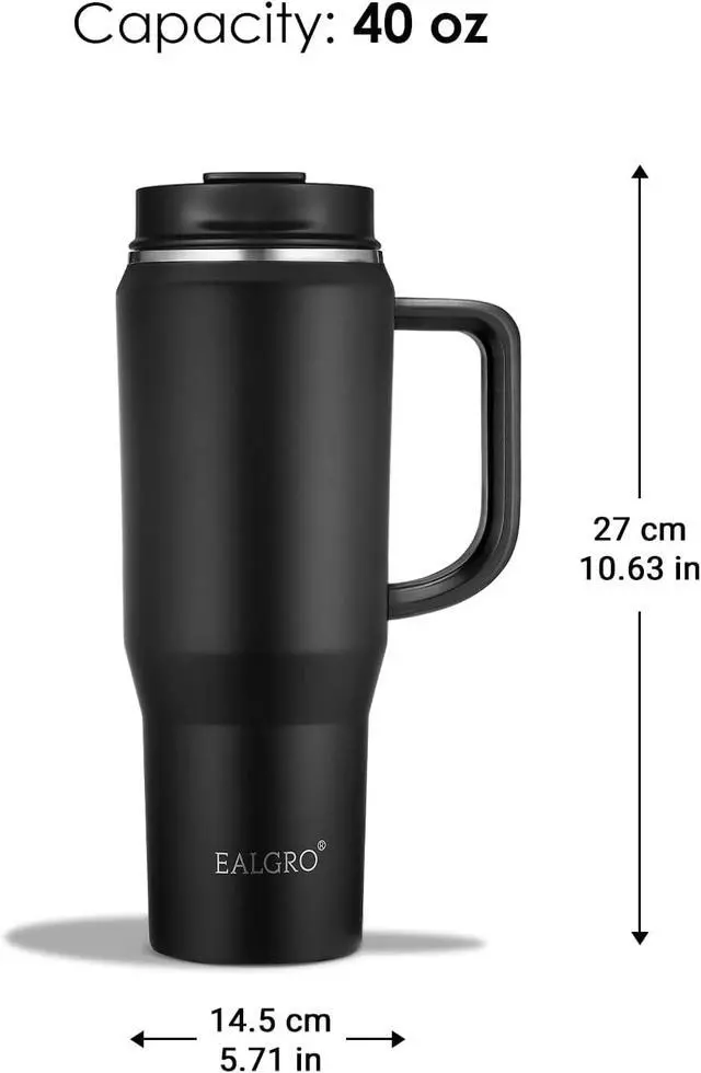 Alt view image 4 of 6 - 40 oz Tumbler with Handle, Insulated Tumblers with Lid and Straw, Large Metal Sports Water Bottle Jug, Thermal Stainless Steel Travel Coffee Mug Cup, Black