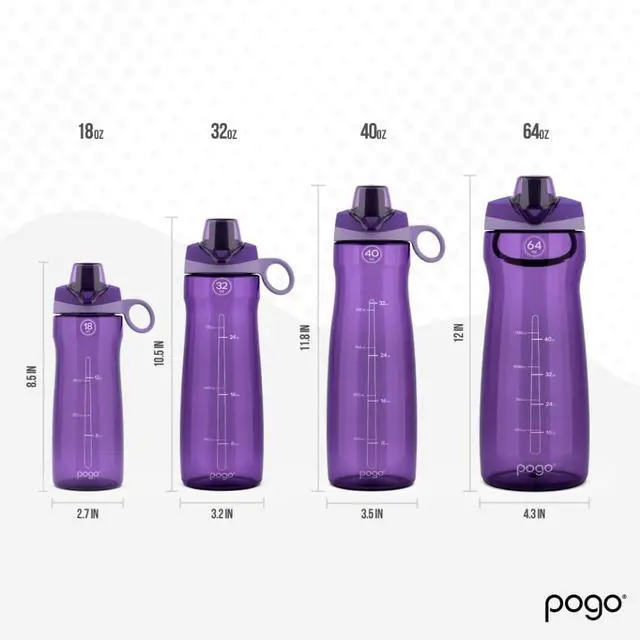 Alt view image 3 of 7 - Pogo Plastic Water Bottle with Chug Lid and Carry Handle, Reusable, BPA Free, Dishwasher Safe, Perfect for Travel, School, Outdoors, and Gym | 18oz, 32oz, 40oz, 64oz