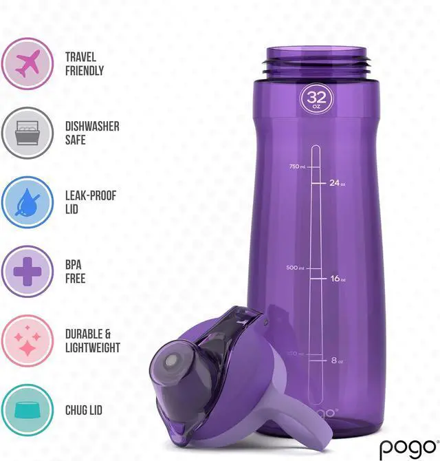 Alt view image 5 of 7 - Pogo Plastic Water Bottle with Chug Lid and Carry Handle, Reusable, BPA Free, Dishwasher Safe, Perfect for Travel, School, Outdoors, and Gym | 18oz, 32oz, 40oz, 64oz
