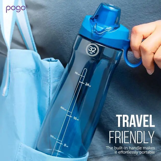 Alt view image 7 of 7 - Pogo Plastic Water Bottle with Chug Lid and Carry Handle, Reusable, BPA Free, Dishwasher Safe, Perfect for Travel, School, Outdoors, and Gym | 18oz, 32oz, 40oz, 64oz