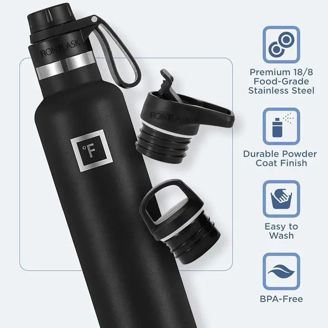 Alt view image 5 of 7 - IRON °FLASK Camping & Hiking Hydration Canteens - 3 Lids (Narrow Spout Lid) Leak Proof Vacuum Insulated Stainless Steel - Hot & Cold Double Walled Sports Water Bottle - Sand, 24 Oz