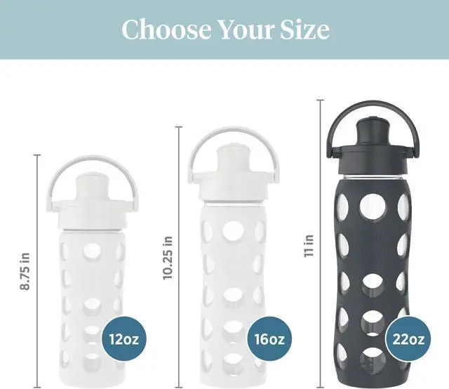 Alt view image 6 of 7 - Lifefactory 22-Ounce Active Flip Cap Glass Water Bottle, 22oz, Carbon