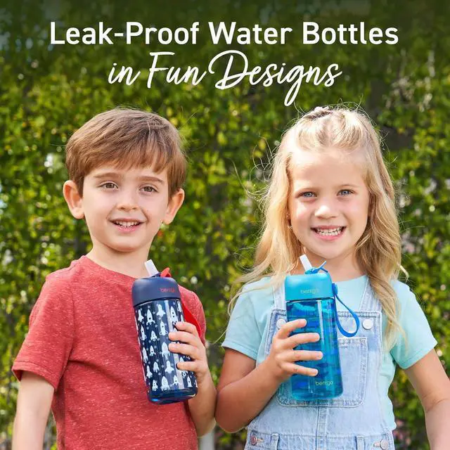 Alt view image 2 of 7 - Bentgo Kids Water Bottle 2-Pack - Leak-Proof, Durable Tritan, BPA-Free 15 oz. Cup for Kids/Toddlers Ages 3+, Safe Sip Spout, & Dishwasher Safe for School/Sports/Daycare/Camp (Rocket/Shark)