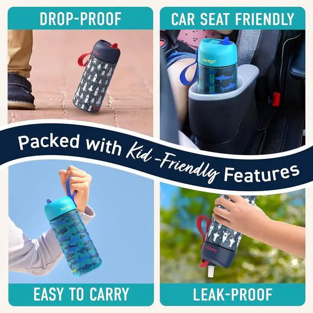 Alt view image 5 of 7 - Bentgo Kids Water Bottle 2-Pack - Leak-Proof, Durable Tritan, BPA-Free 15 oz. Cup for Kids/Toddlers Ages 3+, Safe Sip Spout, & Dishwasher Safe for School/Sports/Daycare/Camp (Rocket/Shark)