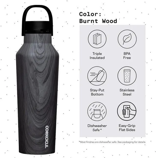 Alt view image 4 of 7 - Corkcicle Sport Canteen Insulated Tumbler, Burnt Wood, 20 oz  Reusable Water Bottle Keeps Beverages Cold for 25 Hours & Hot 12 Hours  Cupholder Friendly Tumbler with Screw-On Cap