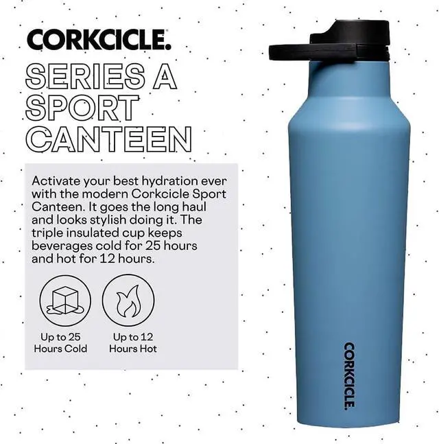 Alt view image 2 of 7 - Corkcicle Sport Canteen Insulated Tumbler, River, 20 oz  Reusable Water Bottle Keeps Beverages Cold for 25 Hours & Hot 12 Hours  Cupholder Friendly Tumbler with Screw-On Cap