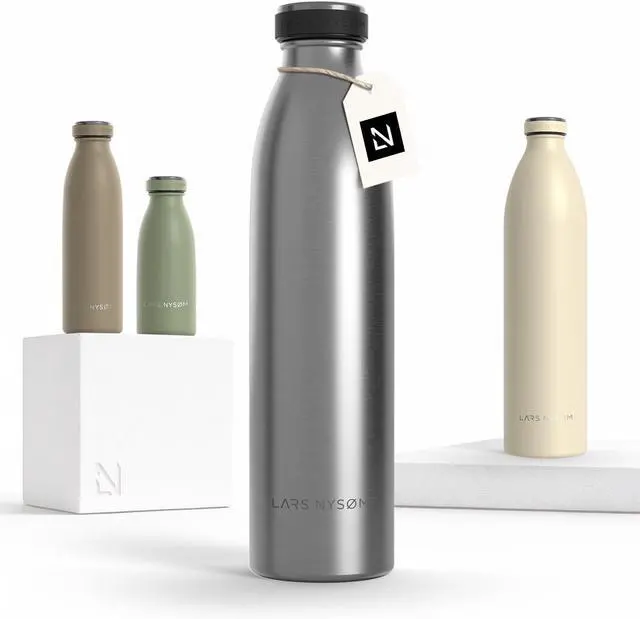 Main image of LARS NYSØM Stainless Steel Insulated Water Bottle 12oz 17oz 25oz 34oz 51oz | Insulated Thermo Flask for Hot and Cold Beverages | Leakproof Drinking Bottle (Stainless Steel, 25.4oz)