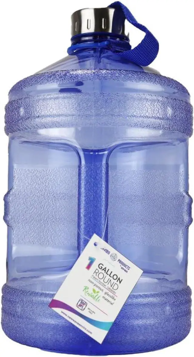 Main image of New Wave Enviro Iconic 1 Gallon Round BPA Free Water Bottle with Stainless Steel Cap and Integrated Handle, Ideal for Gym and Outdoor Life, Blue