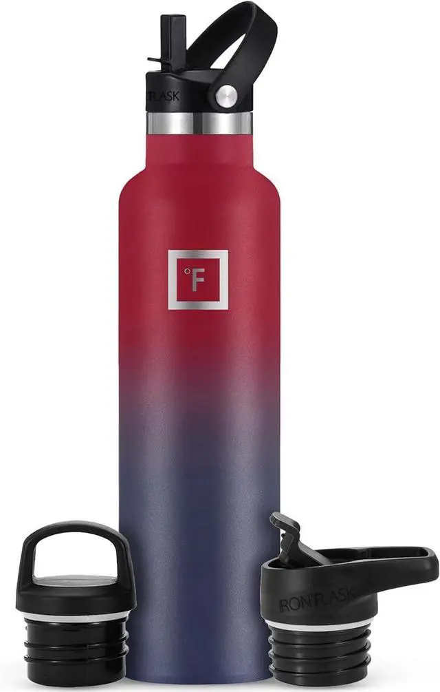 Main image of IRON °FLASK Camping & Hiking Hydration Canteens - 3 Lids (Narrow Straw Lid) Leak Proof Vacuum Insulated Stainless Steel - Hot & Cold Double Walled Sports Water Bottle - Dark Rainbow, 24Oz