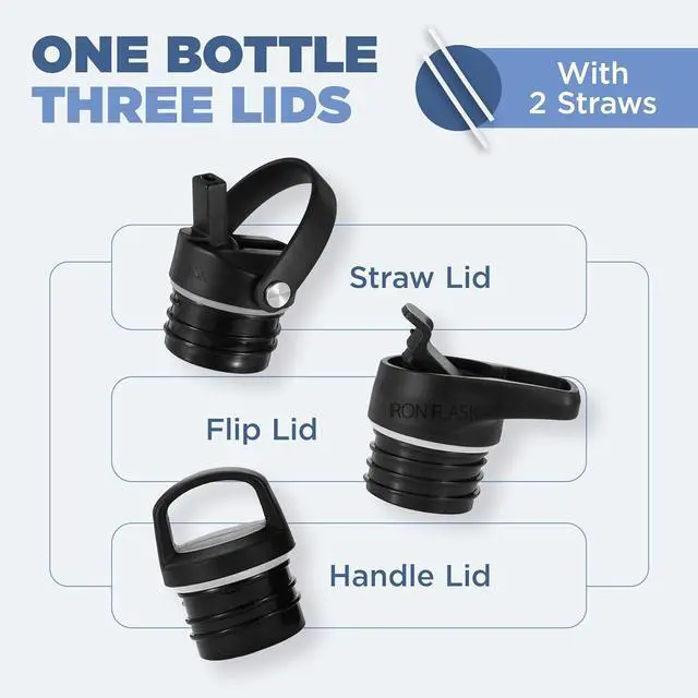 Alt view image 3 of 6 - IRON °FLASK Camping & Hiking Hydration Canteens - 3 Lids (Narrow Straw Lid) Leak Proof Vacuum Insulated Stainless Steel - Hot & Cold Double Walled Sports Water Bottle - Dark Rainbow, 24Oz