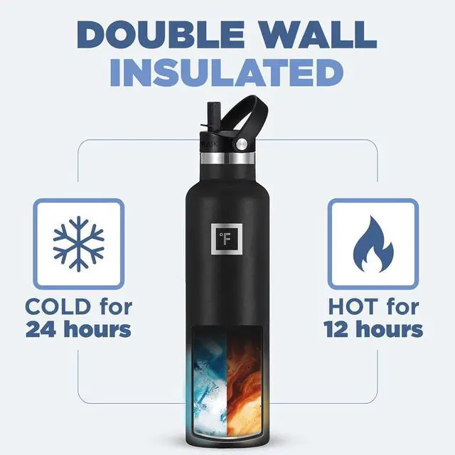 Alt view image 4 of 6 - IRON °FLASK Camping & Hiking Hydration Canteens - 3 Lids (Narrow Straw Lid) Leak Proof Vacuum Insulated Stainless Steel - Hot & Cold Double Walled Sports Water Bottle - Dark Rainbow, 24Oz
