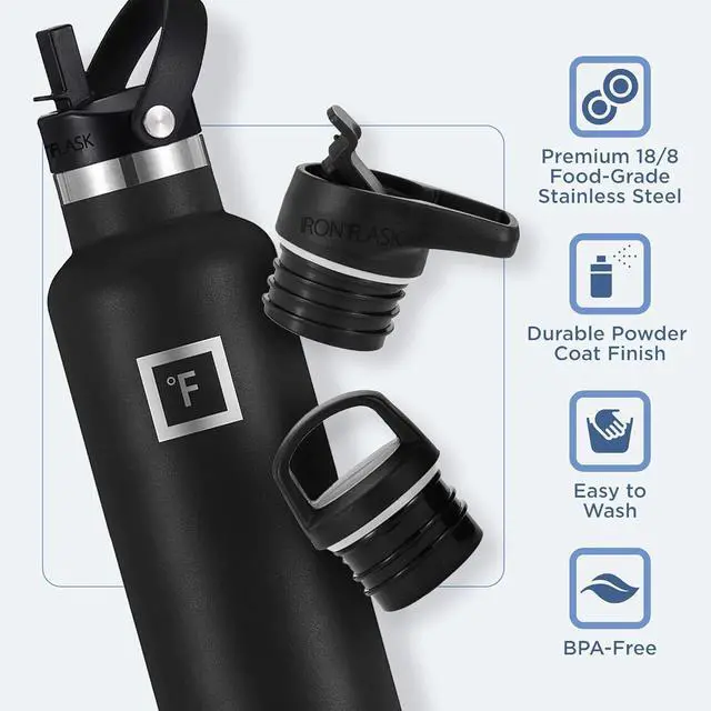Alt view image 5 of 6 - IRON °FLASK Camping & Hiking Hydration Canteens - 3 Lids (Narrow Straw Lid) Leak Proof Vacuum Insulated Stainless Steel - Hot & Cold Double Walled Sports Water Bottle - Dark Rainbow, 24Oz