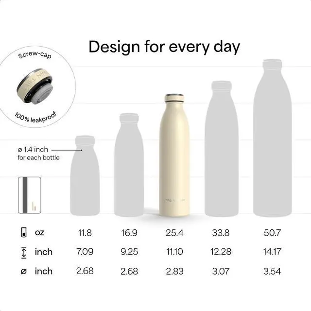Alt view image 4 of 7 - LARS NYSØM Stainless Steel Insulated Water Bottle 12oz 17oz 25oz 34oz 51oz | Insulated Thermo Flask for Hot and Cold Beverages | Leakproof Drinking Bottle (Stainless Steel, 25.4oz)