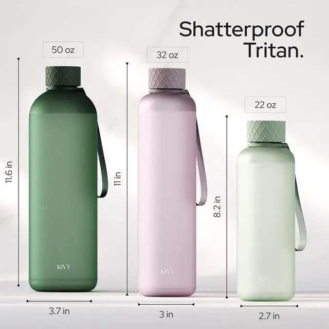 Alt view image 4 of 7 - KIVY Slim Water Bottle 32oz [Lightweight & Shatterproof] Fits Backpack & Cupholder for Travel, Sports, School, Gym - Clear water bottle with measurements - Transparent Tritan Beige - Dishwasher Safe