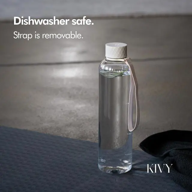 Alt view image 3 of 7 - KIVY Slim Water Bottle 32oz [Lightweight & Shatterproof] Fits Backpack & Cupholder for Travel, Sports, School, Gym - Clear water bottle with measurements - Transparent Tritan Beige - Dishwasher Safe