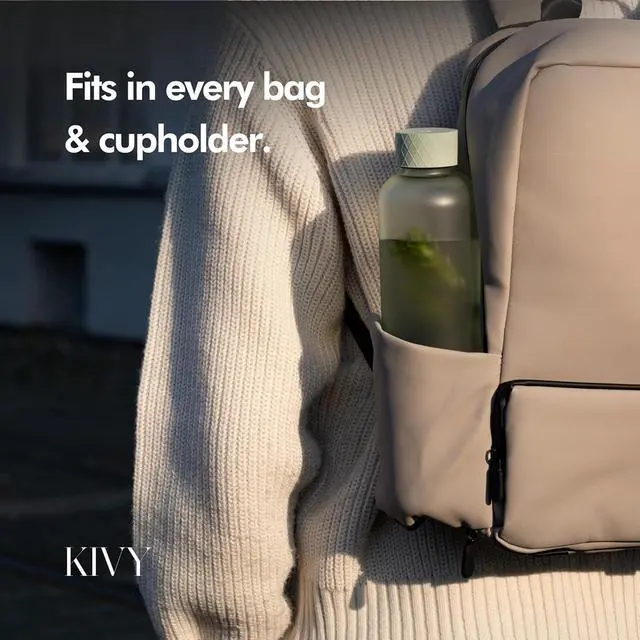 Alt view image 6 of 7 - KIVY Slim Water Bottle 32oz [Lightweight & Shatterproof] Fits Backpack & Cupholder for Travel, Sports, School, Gym - Clear water bottle with measurements - Transparent Tritan Beige - Dishwasher Safe