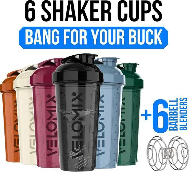 Alt view image 2 of 6 - -6 PACK- 28 oz Protein Shaker Bottle for Protein Mixes - 6x Wire Whisk | Leak Proof Shaker Cups for Protein Shakes | Protein Shaker Bottle Pack | Protein Shake Cup (Earth Tones Collection)