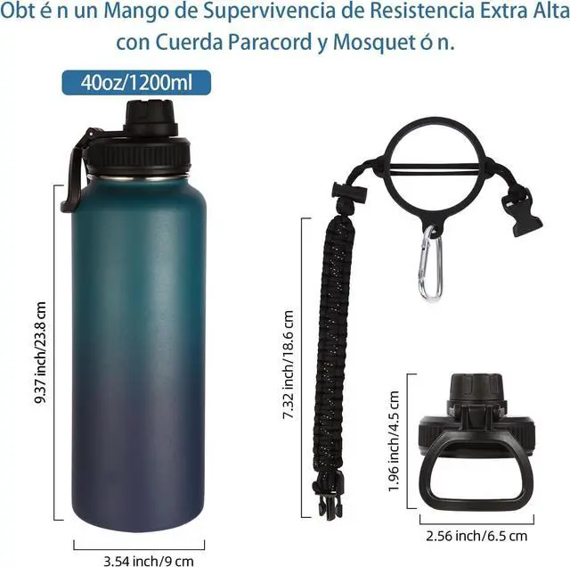 Alt view image 2 of 7 - Volhoply Insulated Water Bottles Bulk 2 Pack, 40 oz Stainless Steel Sports Bottle with Paracord Handle & Spout Lid,Double Walled Water Cups with Wide Mouth, Reusable Big Water jug(Assorted,2 Set)