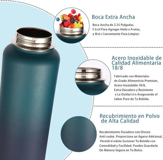 Alt view image 4 of 7 - Volhoply Insulated Water Bottles Bulk 2 Pack, 40 oz Stainless Steel Sports Bottle with Paracord Handle & Spout Lid,Double Walled Water Cups with Wide Mouth, Reusable Big Water jug(Assorted,2 Set)