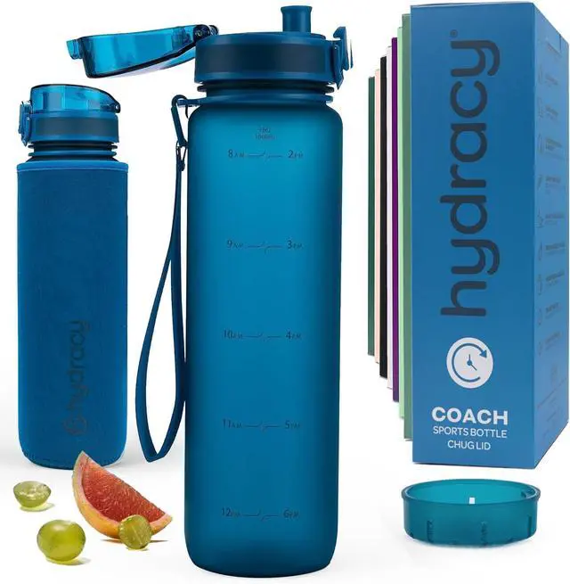 Main image of Hydracy Water Bottle with Time Marker -Large BPA Free Water Bottle & No Sweat Sleeve -Leak Proof Gym Bottle with Fruit Infuser Strainer & Times to Drink -Ideal for Fitness Sports & Outdoors