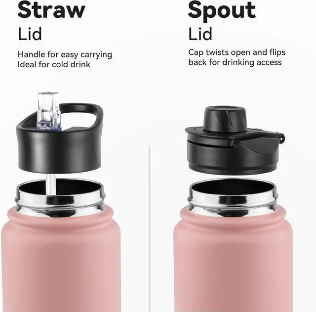 Alt view image 2 of 6 - VEGOND 32 oz Insulated Water Bottle Bulk Stainless Steel Metal Water Bottles with Leak Proof Straw Lid & Spout Lid, Wide Mouth Double Walled Vacuum Travel Sports Bottle, 4 Pack