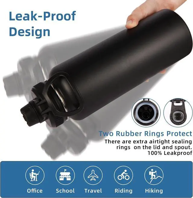 Alt view image 6 of 7 - Volhoply 40 oz Insulated Water Bottles Paracord Handle, Stainless Steel Sports Bottle with Spout Lid, Double Walled Travel Water Cups with Wide Mouth, Reusable Water jug for Adults (Black, 1 Set)