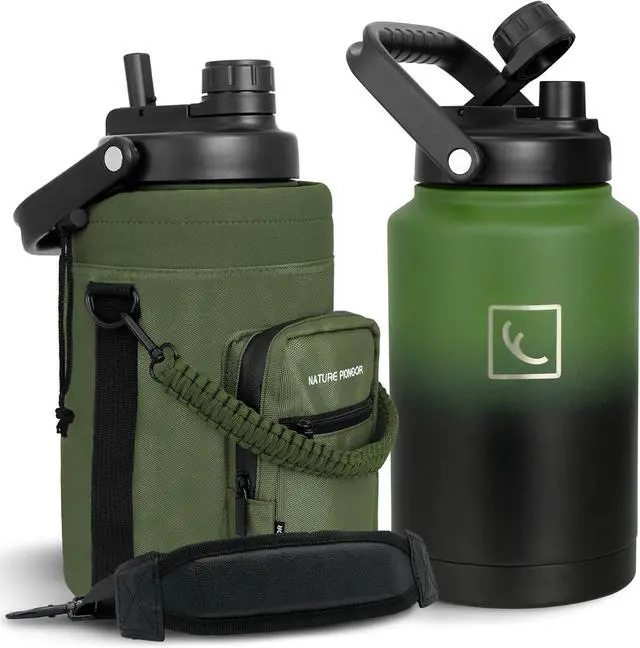 Main image of NATURE PIONEOR One Gallon Water Bottle Insulated - Large Double Vacuum Stainless Steel 128 oz Water Bottle with Holder/Carrier, 1 Gallon Water Jug 2 in 1 LID, Flip Straw and Spout, Wide Mouth