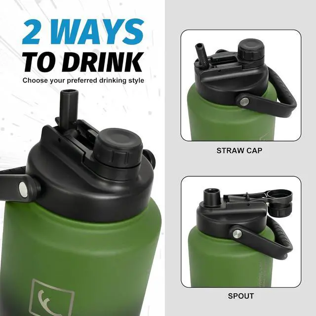 Alt view image 3 of 7 - NATURE PIONEOR One Gallon Water Bottle Insulated - Large Double Vacuum Stainless Steel 128 oz Water Bottle with Holder/Carrier, 1 Gallon Water Jug 2 in 1 LID, Flip Straw and Spout, Wide Mouth