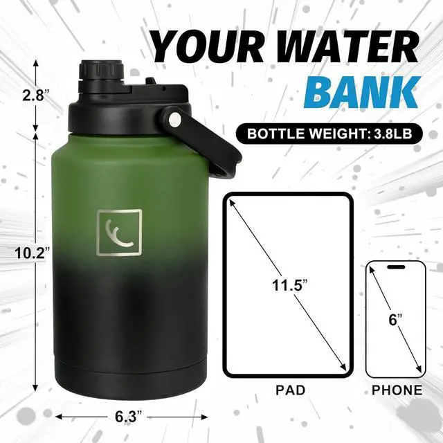 Alt view image 4 of 7 - NATURE PIONEOR One Gallon Water Bottle Insulated - Large Double Vacuum Stainless Steel 128 oz Water Bottle with Holder/Carrier, 1 Gallon Water Jug 2 in 1 LID, Flip Straw and Spout, Wide Mouth